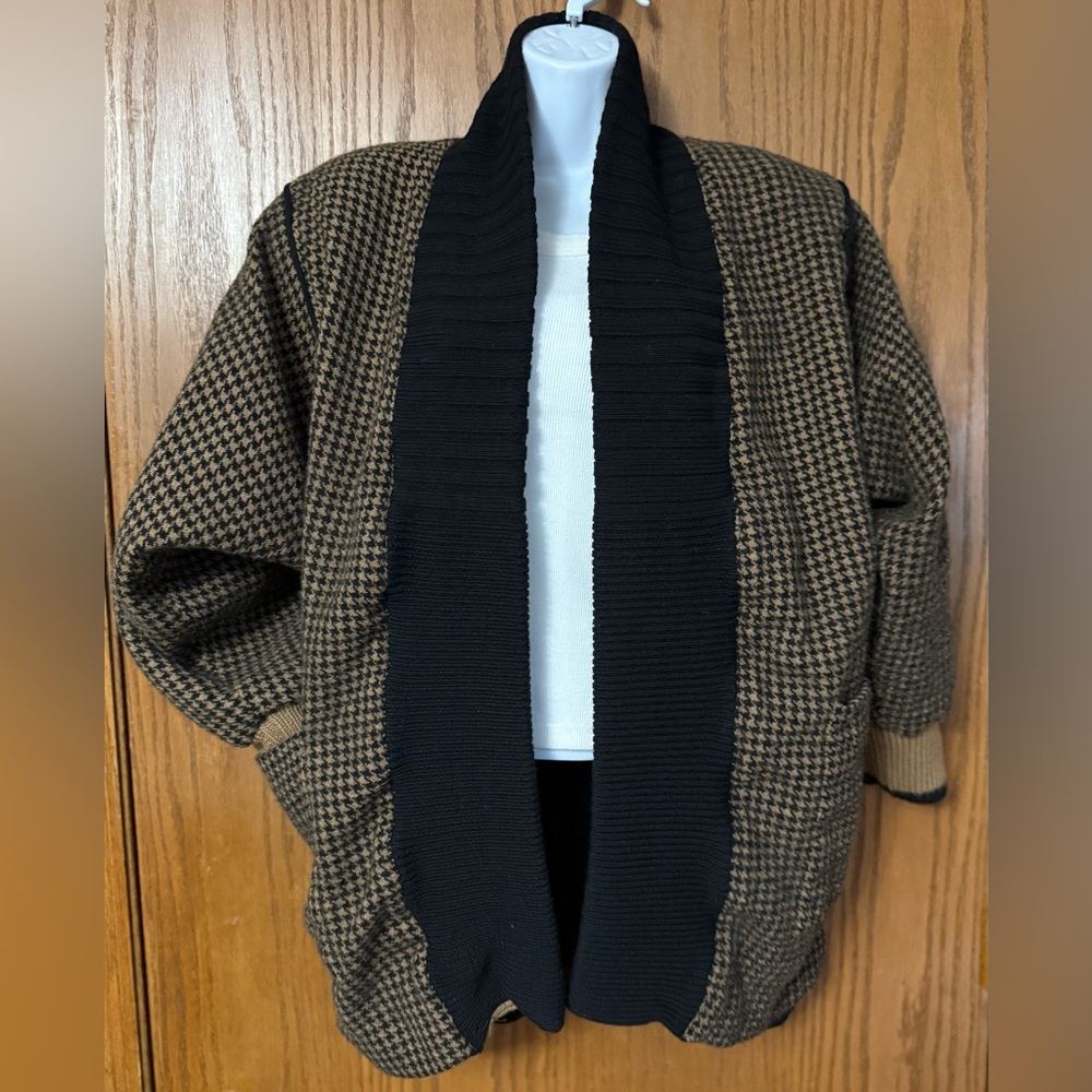 Lu Alda Italian Wool Coatigan Houndstooth Quiet Luxury Academia Vintage Cocoon